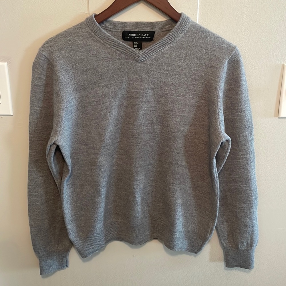 Grey Merino Wool Harrison Davis V Neck Sweater Womens Large